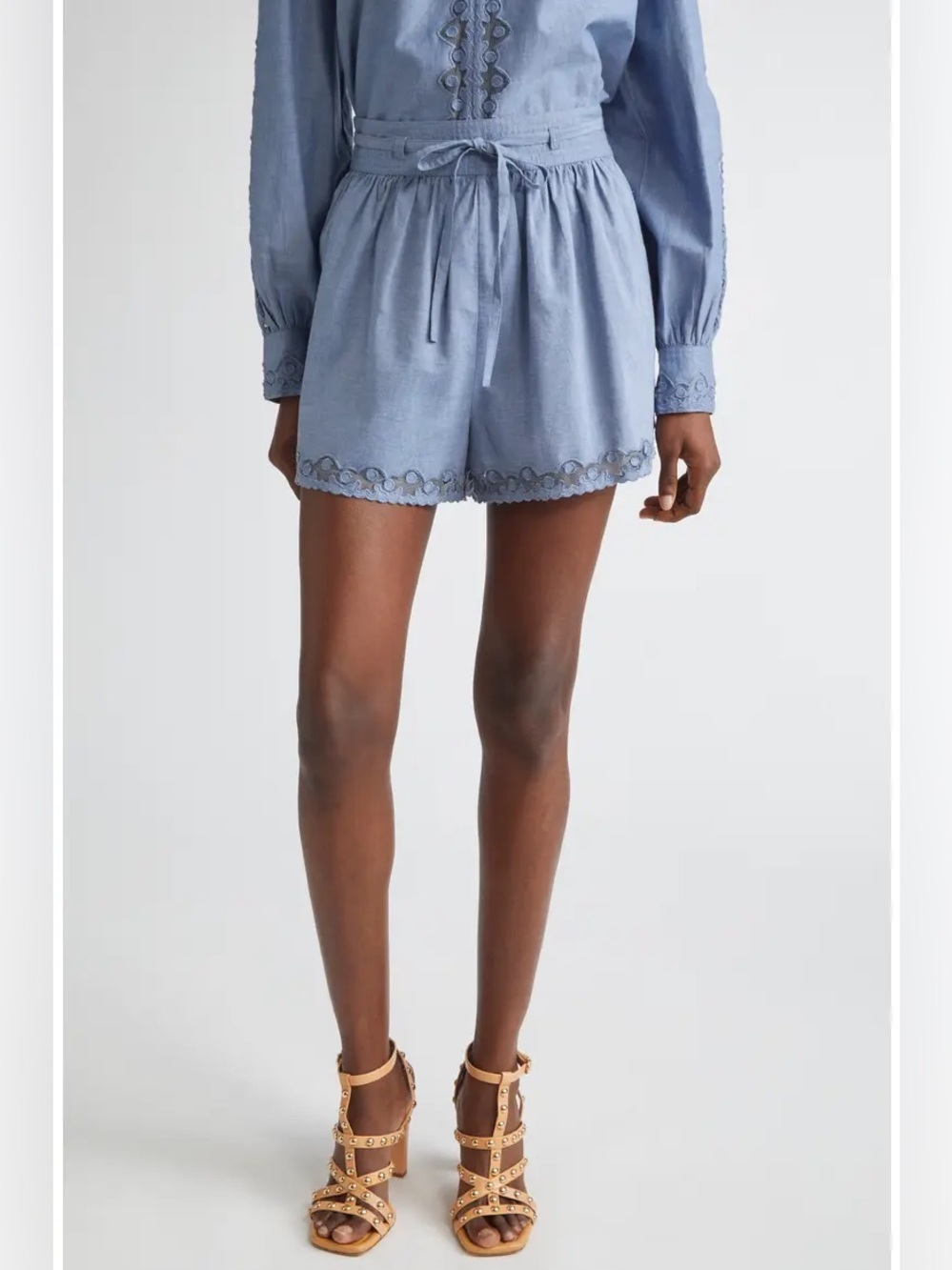 NWT Ulla Johnson Elowen Drawstring Cotton Shorts in Chambray Blue Women's Size 6